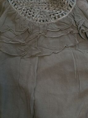 White House Black Market Gray Ruffle Yoke Blouse